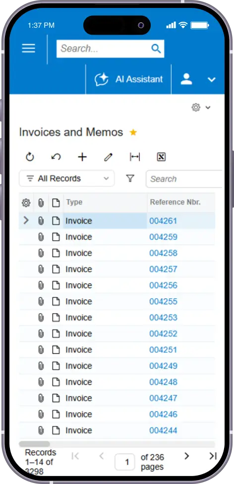 HIA Screen: Mobile Invoices