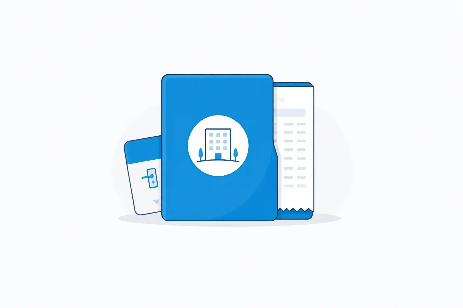 Body image: single HIA editorial illustration of a daily revenue folio with a room key and abstract hotel mark.