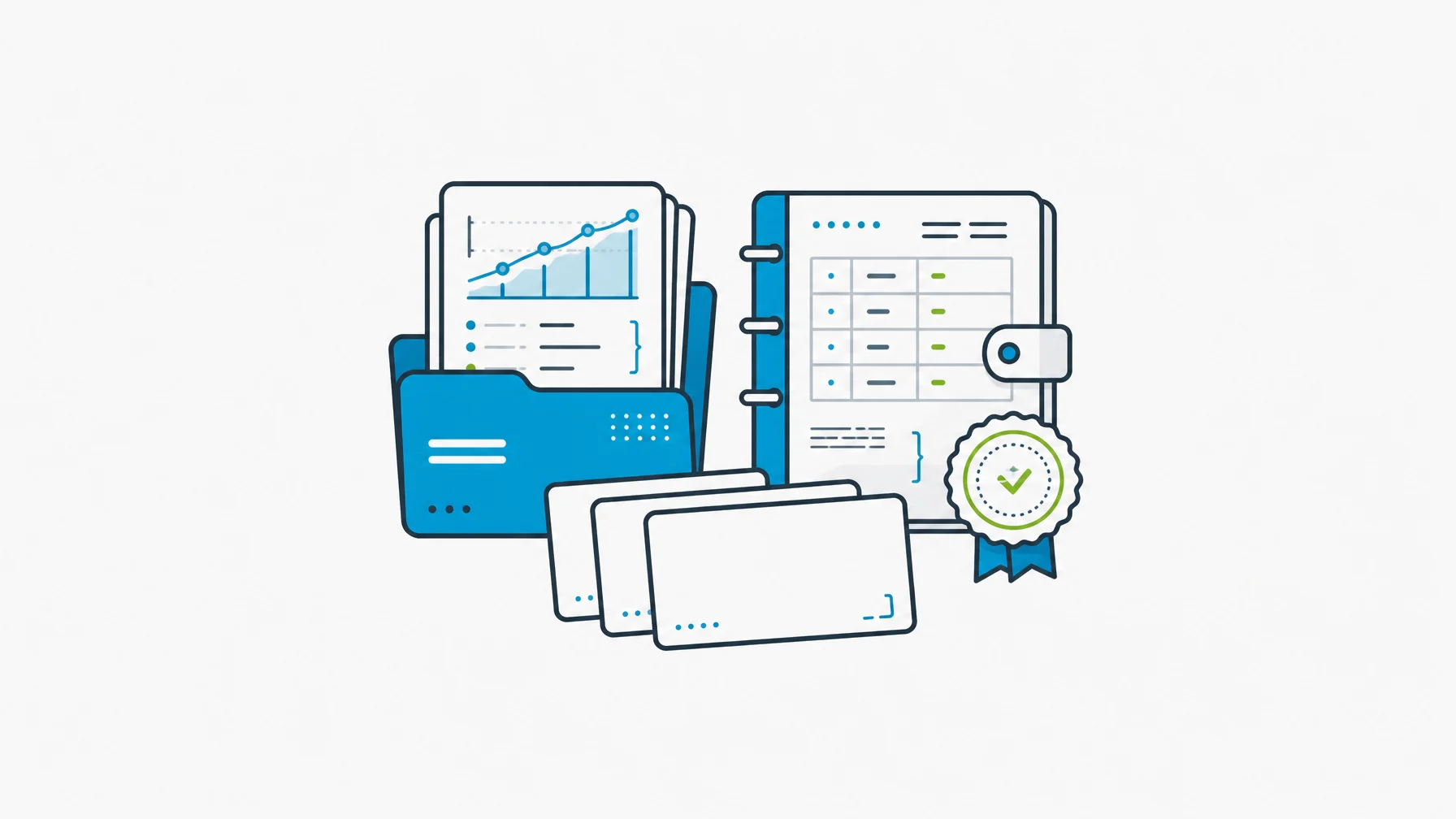 Hotel revenue management pace folder beside a governed ledger and blank forecast cards.